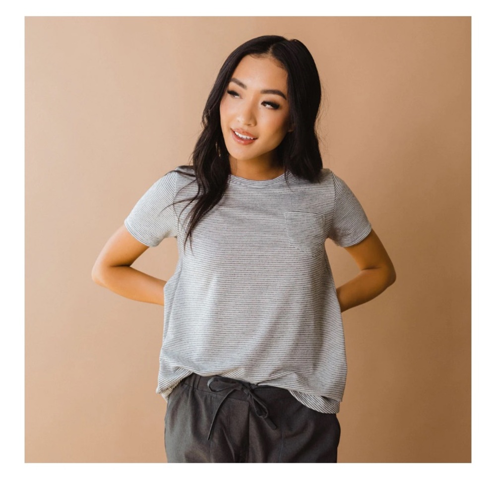 Albion basic tee grey micro stripe